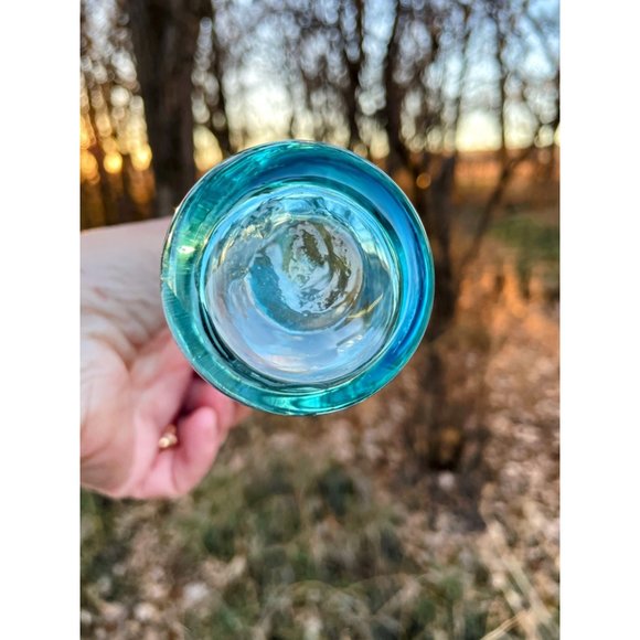 Vintage Turquoise Blue Clear Tint Etched Tall Bud Flower Vase 9.5" - Picture 3 of 14